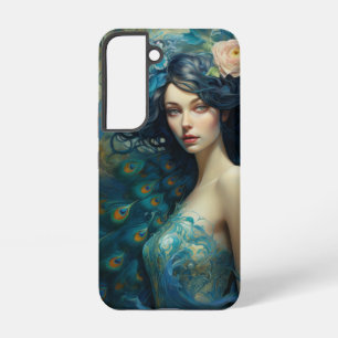 Peacock Feather Beauty: Woman in Teal and Blue Samsung Galaxy Case