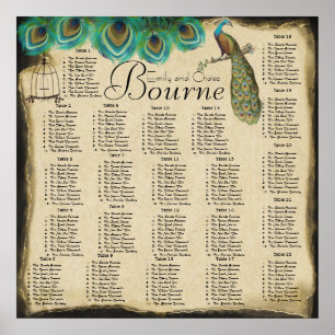 Peacock Feather Bird Cage Reception Seating Chart