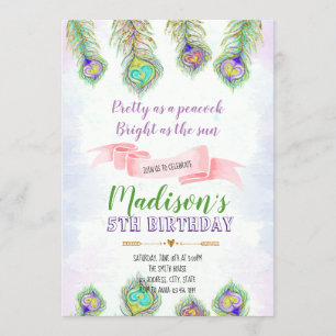 Peacock feather birthday party invitation