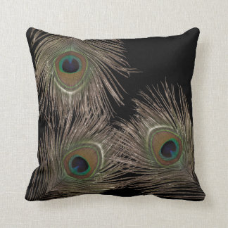 Peacock feather black bg cushion