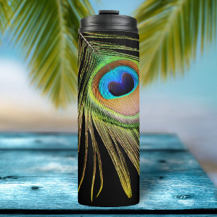 Peacock Feather Black Thermal Tumbler