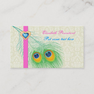 Peacock feather blue hot pink eye catching business card