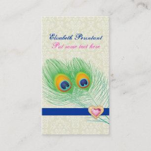 Peacock feather blue hot pink eye catching business card