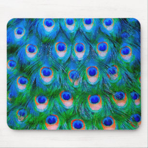 Peacock Feather Blue Mouse Mat