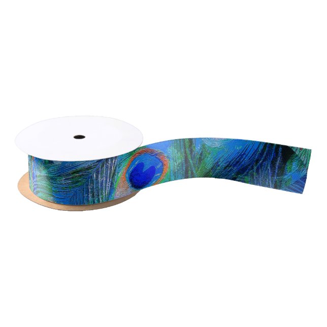 Peacock Feather Blue Satin Ribbon (Spool)