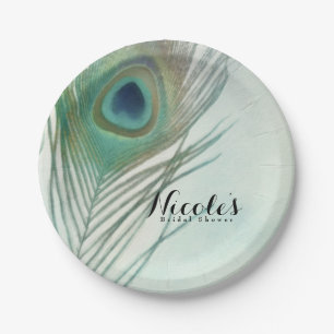 Peacock Feather Boho Chic Watercolor Custom Party Paper Plate