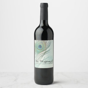 Peacock Feather Boho Chic Watercolor Custom Wine Wine Label
