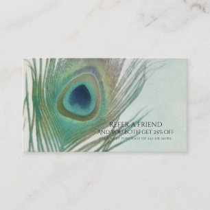 Peacock Feather Boho Watercolor Refer a Friend Referral Card