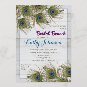 Peacock Feather Bridal Shower Brunch Invitation