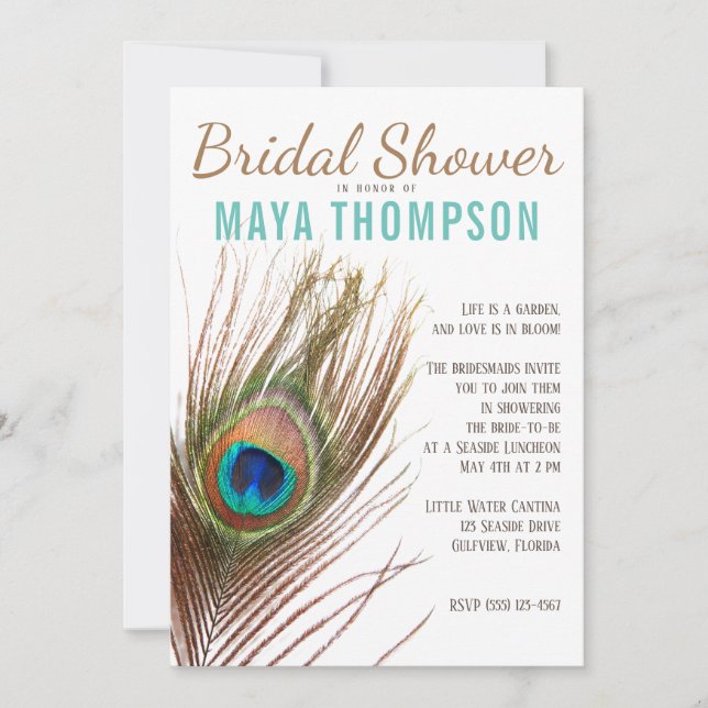 Peacock Feather Bridal Shower Invitation (Front)