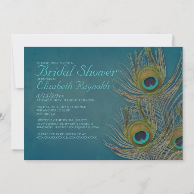 Peacock Feather Bridal Shower Invitations (Front)