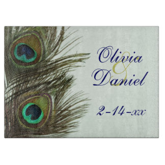 Peacock Feather Bride and Groom Cutting Board