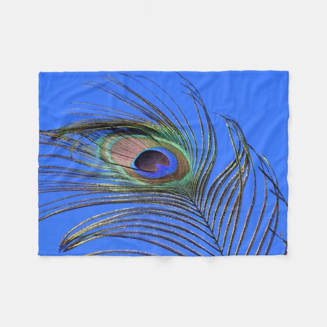 Peacock Feather Bright Blue Sky Photograph Fleece Blanket (Front (Horizontal))