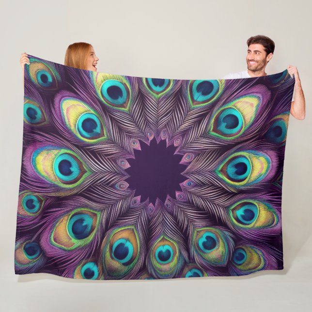 Peacock Feather Business Card Purple Fleece Blanket (In Situ)