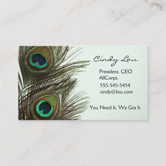 Peacock Feather Business Cards (Front)