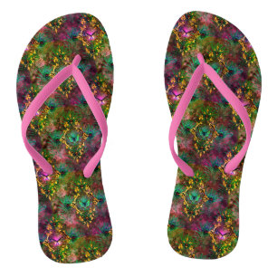 Peacock feather butterfly victorian elegant purple flip flops