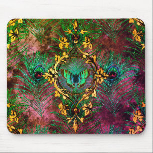 Peacock feather butterfly victorian elegant purple mouse mat