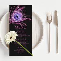 Peacock Feather Chic Glitter Pink Bat Mitzvah