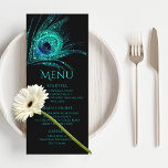 Peacock Feather Chic Glitter Turquoise Bat Mitzvah Menu<br><div class="desc">This design features an elegant turquoise glitter peacock feather on a black background with your Bat Mitzvah Menu information below. Personalise by editing the text in the text boxes. Designed for you by Evco Studio www.zazzle.com/store/evcostudio #mitzvah #batmitzvah #eventplanner #mazeltov #jewish #mitzvahswag #party #jewishlife #wedding #kosher #mitzvahlife #corporateevents #mitzvahparty #partyplanner #partyplanning...</div>