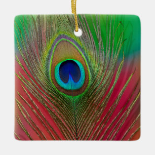 Peacock feather close-up ceramic ornament