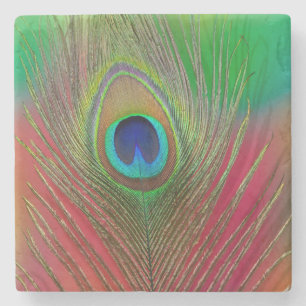 Peacock feather close-up stone coaster