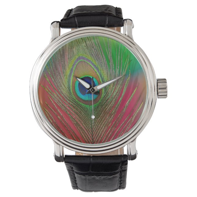 Peacock feather close-up watch (Front)