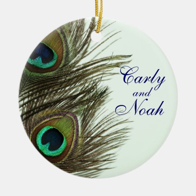 Peacock Feather Customisable Wedding Ornament (Front)