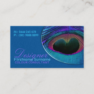 Peacock Feather Damask Blue Business Card
