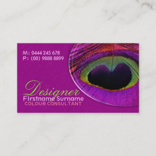 Peacock Feather Damask Hot Pink Business Card
