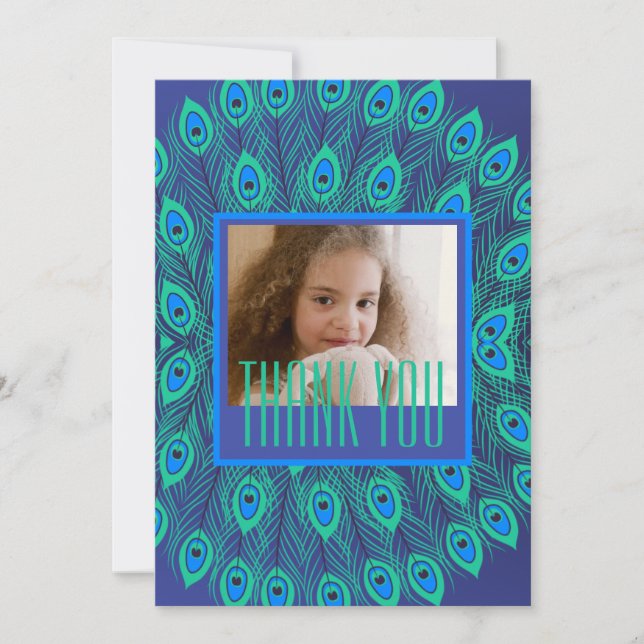 PEACOCK FEATHER DECORATIVE REPEATING MOTIF BLUE INVITATION (Front)