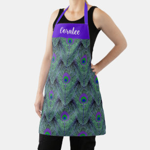 Peacock Feather Design in Teal Purple Apron