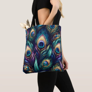 Peacock feather design tote bag