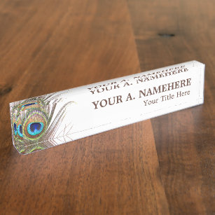 Peacock Feather Desk Nameplate