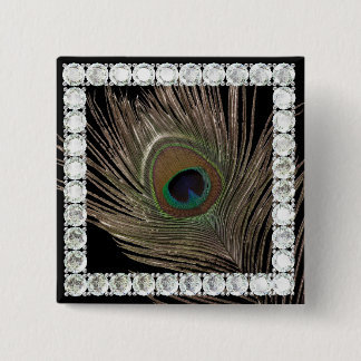 Peacock feather-diamond square 15 cm square badge