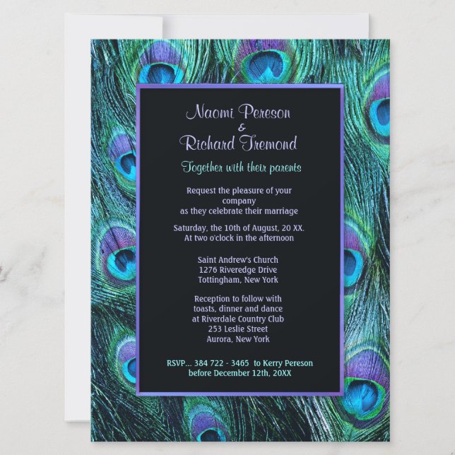 Peacock Feather Drama 6.5" x 8 Wedding Invitation (Front)