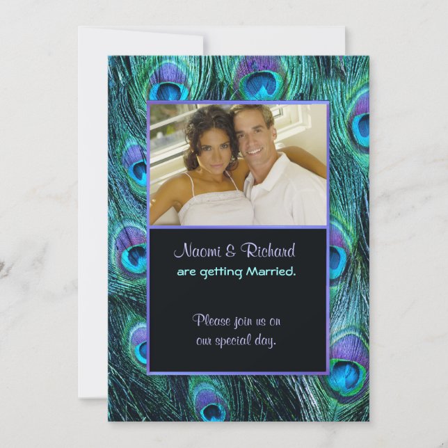 Peacock Feather Drama - Photo Wedding Invitation (Front)