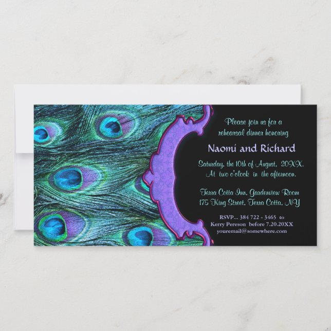 Peacock Feather Drama -Rehearsal Dinner Invitation (Front)