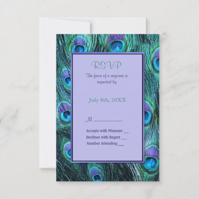 Peacock Feather Drama Wedding Invitation - RSVP (Front)