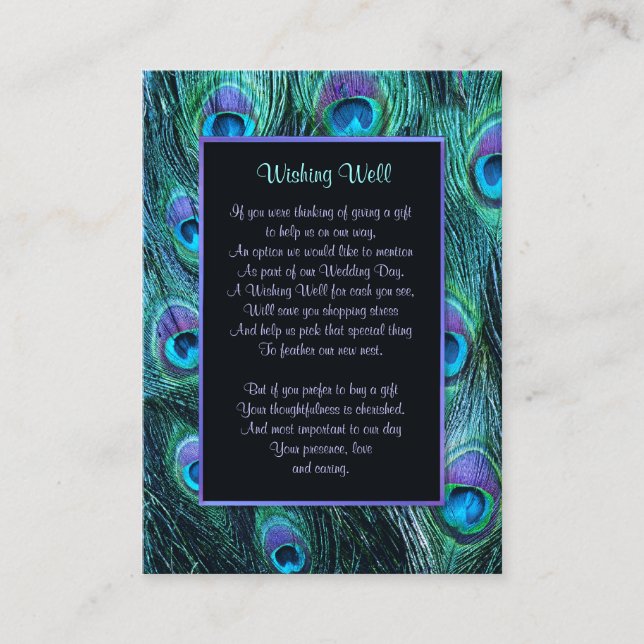 Peacock Feather Drama Wedding - Wishing Well Enclosure Card (Front)