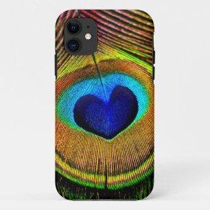 Peacock Feather Elegant Bird Blue and Gold Heart iPhone 11 Case
