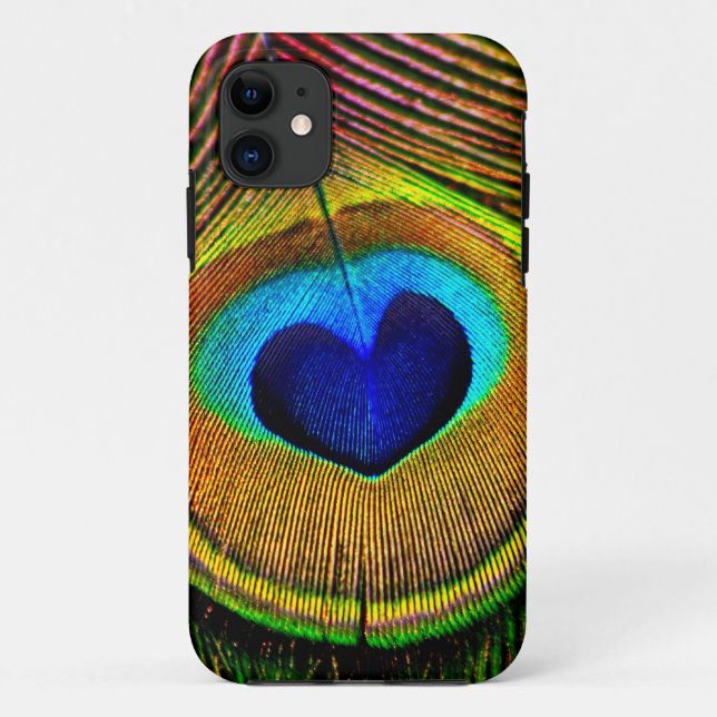 Peacock Feather Elegant Bird Blue and Gold Heart Case-Mate iPhone Case (Back)