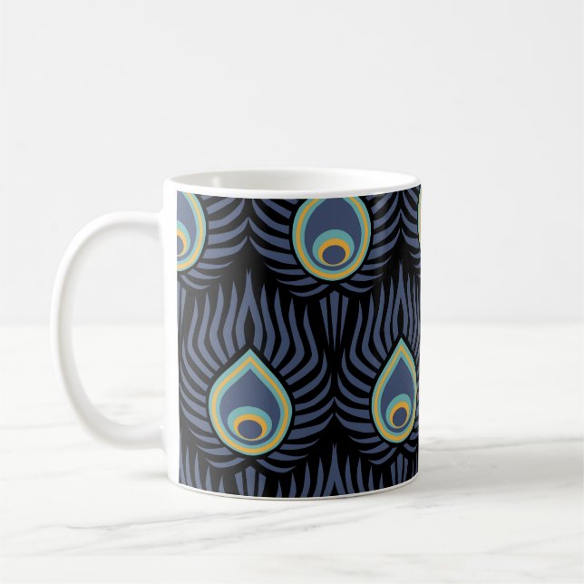 Peacock Feather: Elegant Pattern. Coffee Mug (Left)