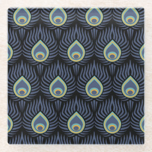 Peacock Feather: Elegant Pattern. Glass Coaster