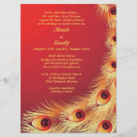 Peacock Feather Elegant Red Wedding Invitation