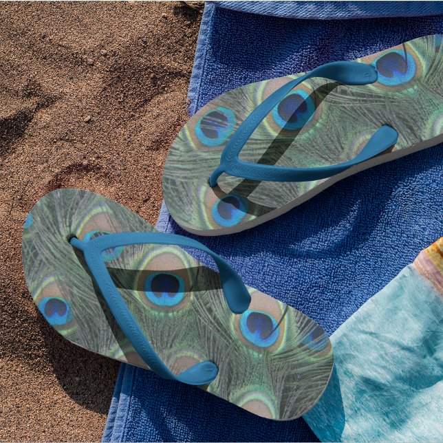 Peacock Feather Eye Pattern Flip Flops (In Situ)