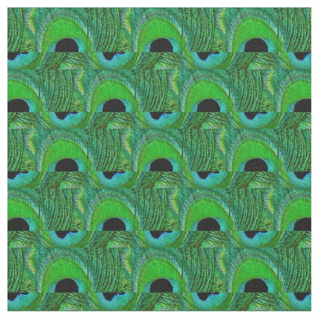 Peacock Feather Fabric - Green Aqua Blue Black (Close Up)