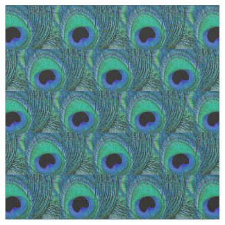 Peacock Feather Fabric - Green, Teal, Blue, Black