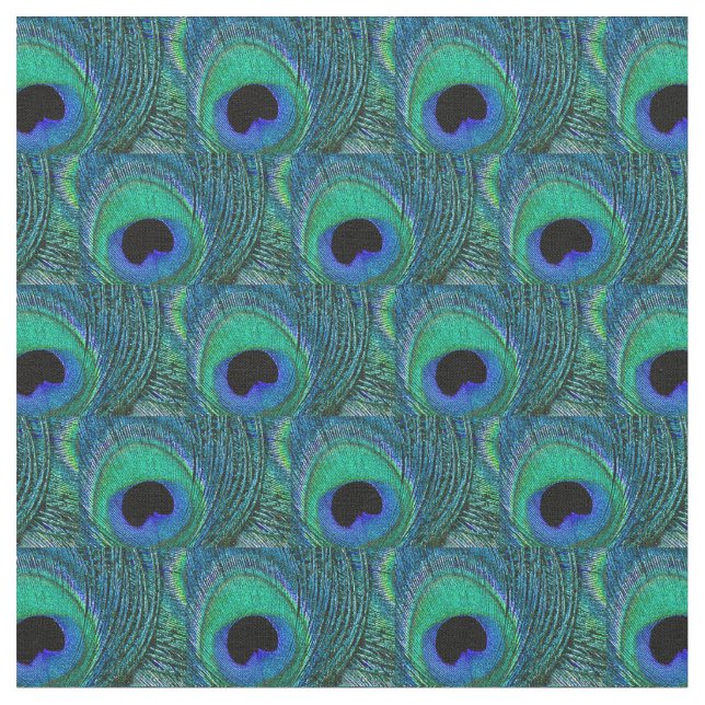 Peacock Feather Fabric - Green, Teal, Blue, Black (Close Up)
