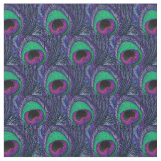 Peacock Feather Fabric Green Teal Purple Pink Blac