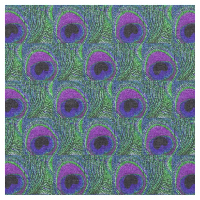Peacock Feather Fabric - Green Violet Purple Black (Close Up)